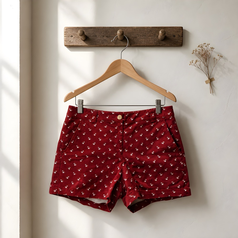 L.L. Bean Signature Chino Shorts Womens 8 Red Excellent Bird Print Nautical
